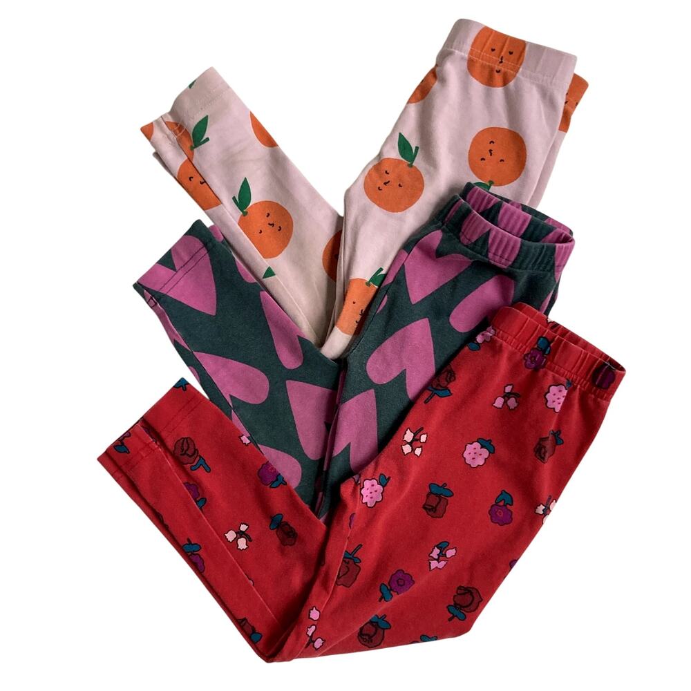 Hanna Andersson Girls 3-Pack Leggings in Pink, Orange, Green, Red